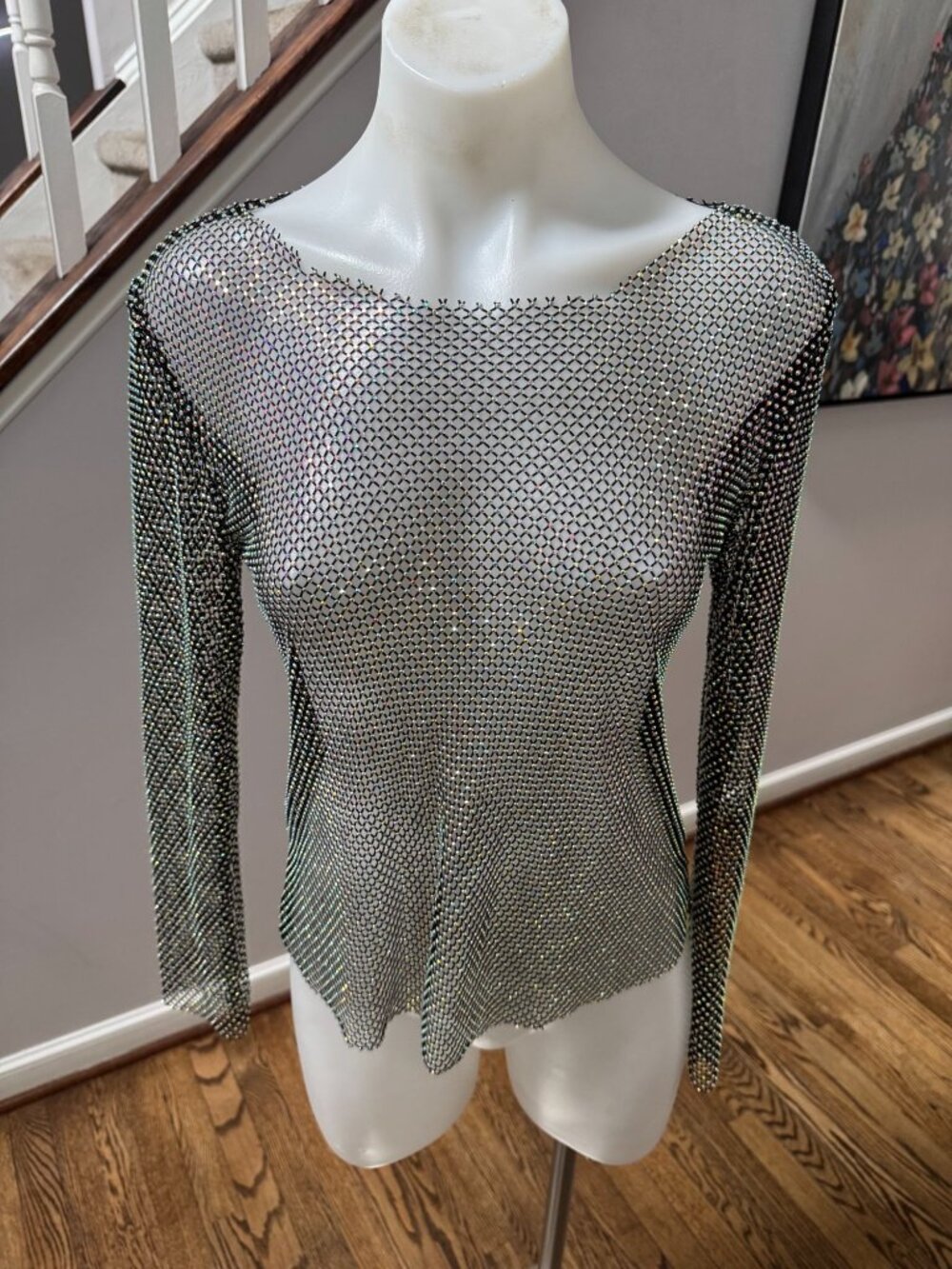 OPDNY OPD New York Long Sleeve Crystal Mesh Shirt Top